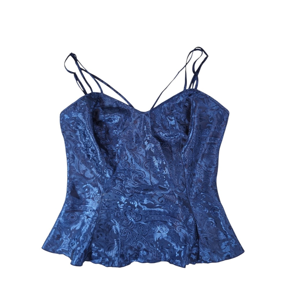 Victoria's Secret Camisole Women Small Blue Paisley Jacquard Peplum Vintage Top